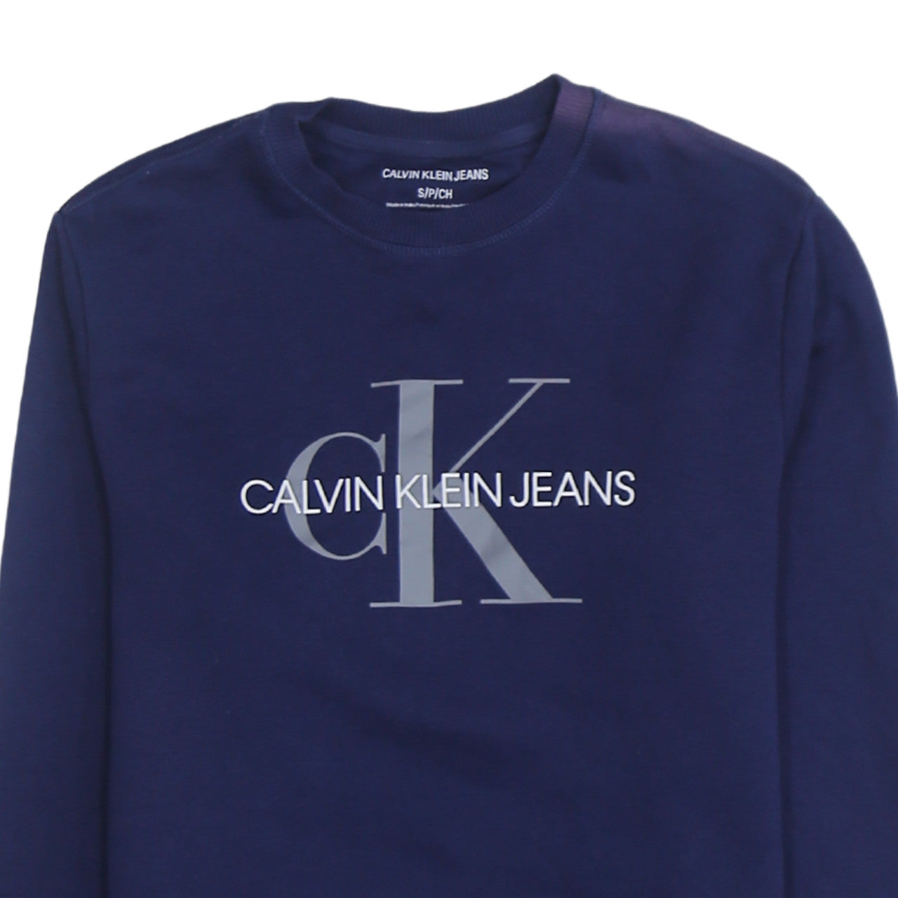 Calvin Klein Men's Blue Regular Fit Crew Neck Logo Sweatshirt S