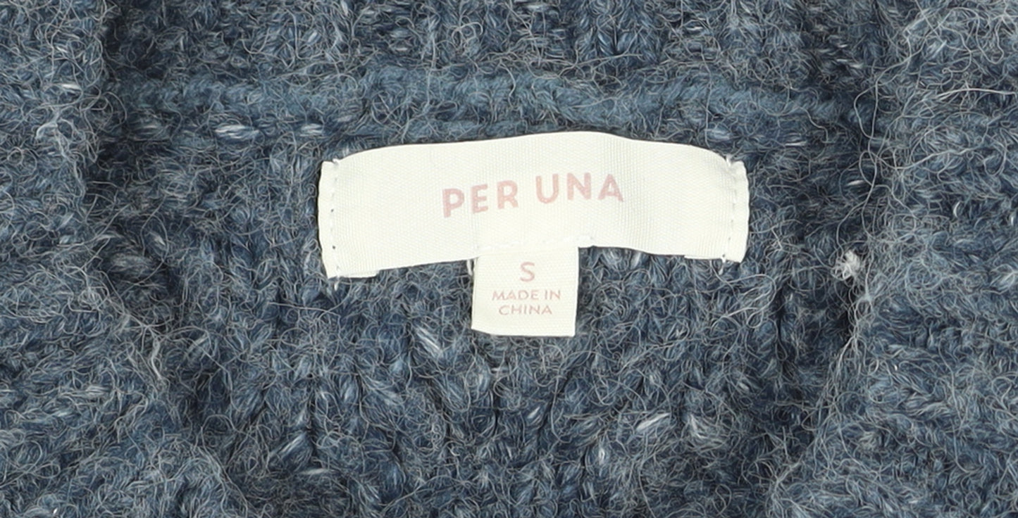Marks and Spencer Per Una Women's Blue Cable Knit Jumper Size S