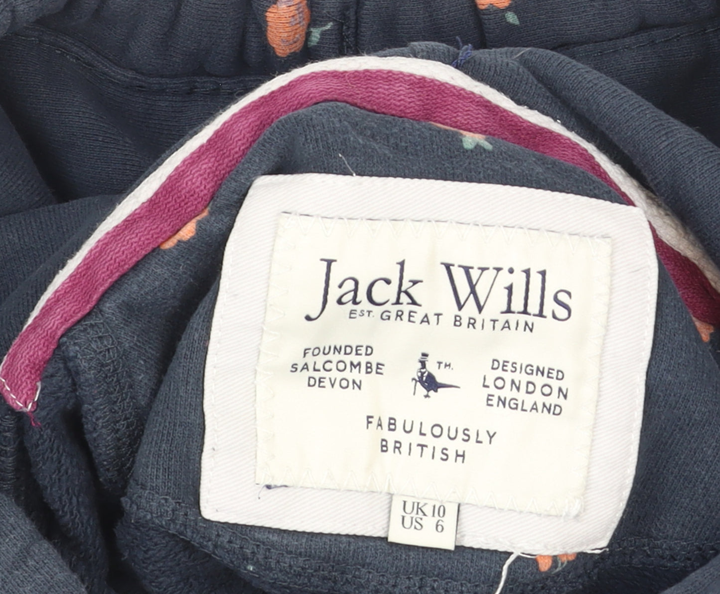 Jack Wills Womens Navy Floral Pullover Hoodie UK 10 Cotton Casual