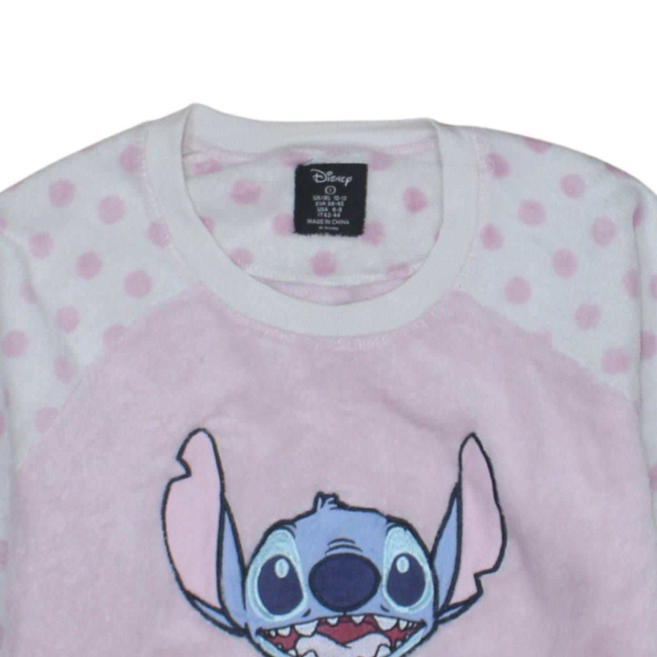 Disney Women Pink Stitch Polka Dot Fleece Nightshirt Top Size 10-12
