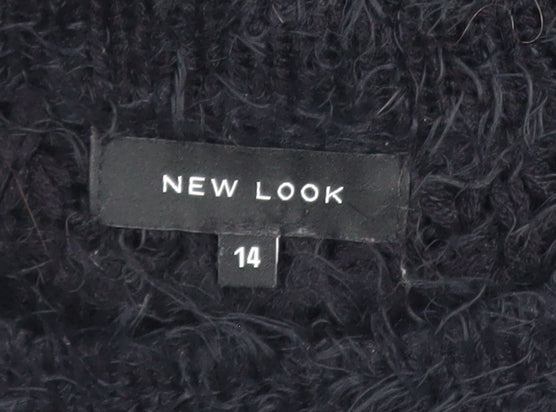 New Look Womens Black Size 14 Fuzzy Crew Neck Long Sleeve Jumper