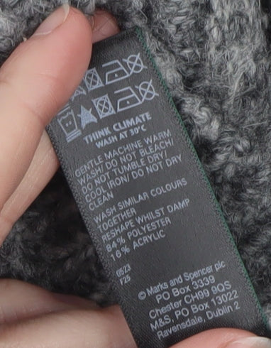 Marks and Spencer Women's Grey Cable-Knit Crew Neck Jumper Size M