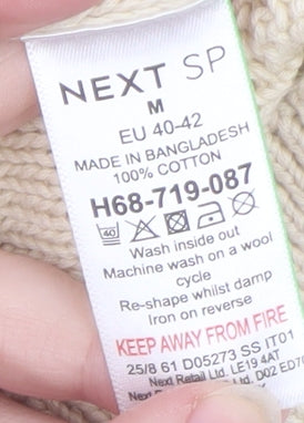 Next Women Beige Cable-Knit Mock Neck Sleeveless Jumper Size M
