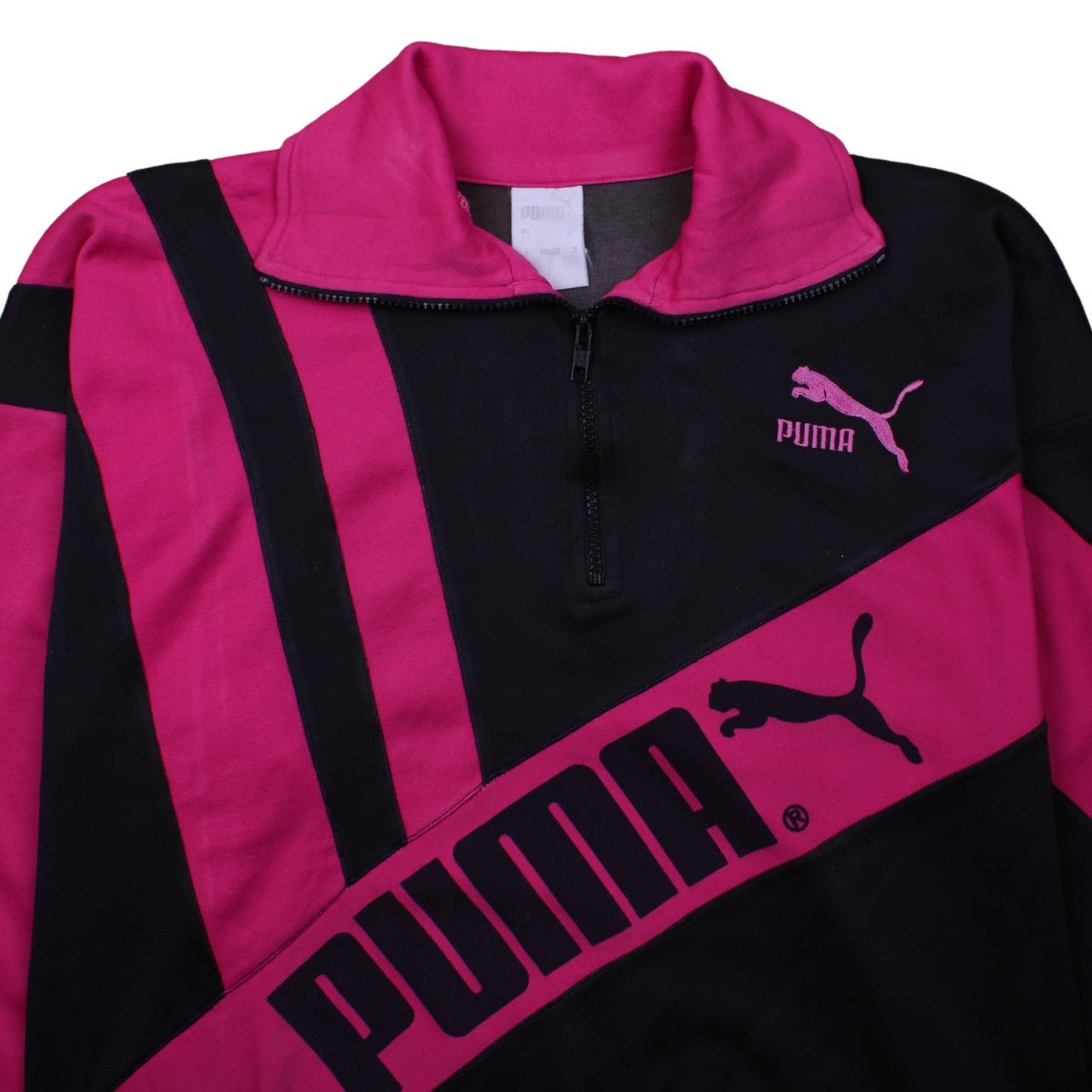 Puma Womens Black Pink 1/2 Zip Pullover Sweatshirt Size L