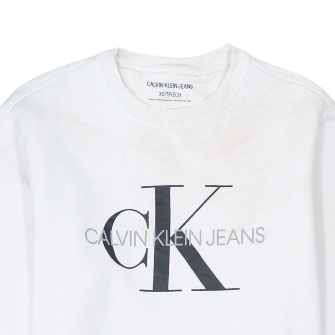 Calvin Klein Jeans Men's White XS Crew Neck Logo Sweatshirt