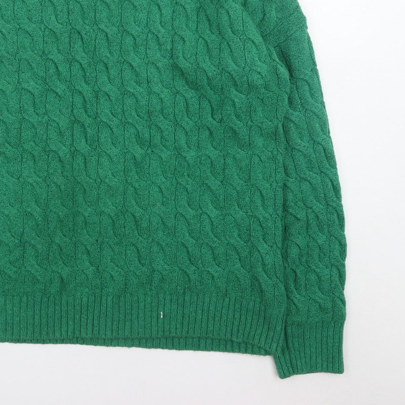 Rachel Roy Men's Green Cable-Knit Crew Neck Jumper XL
