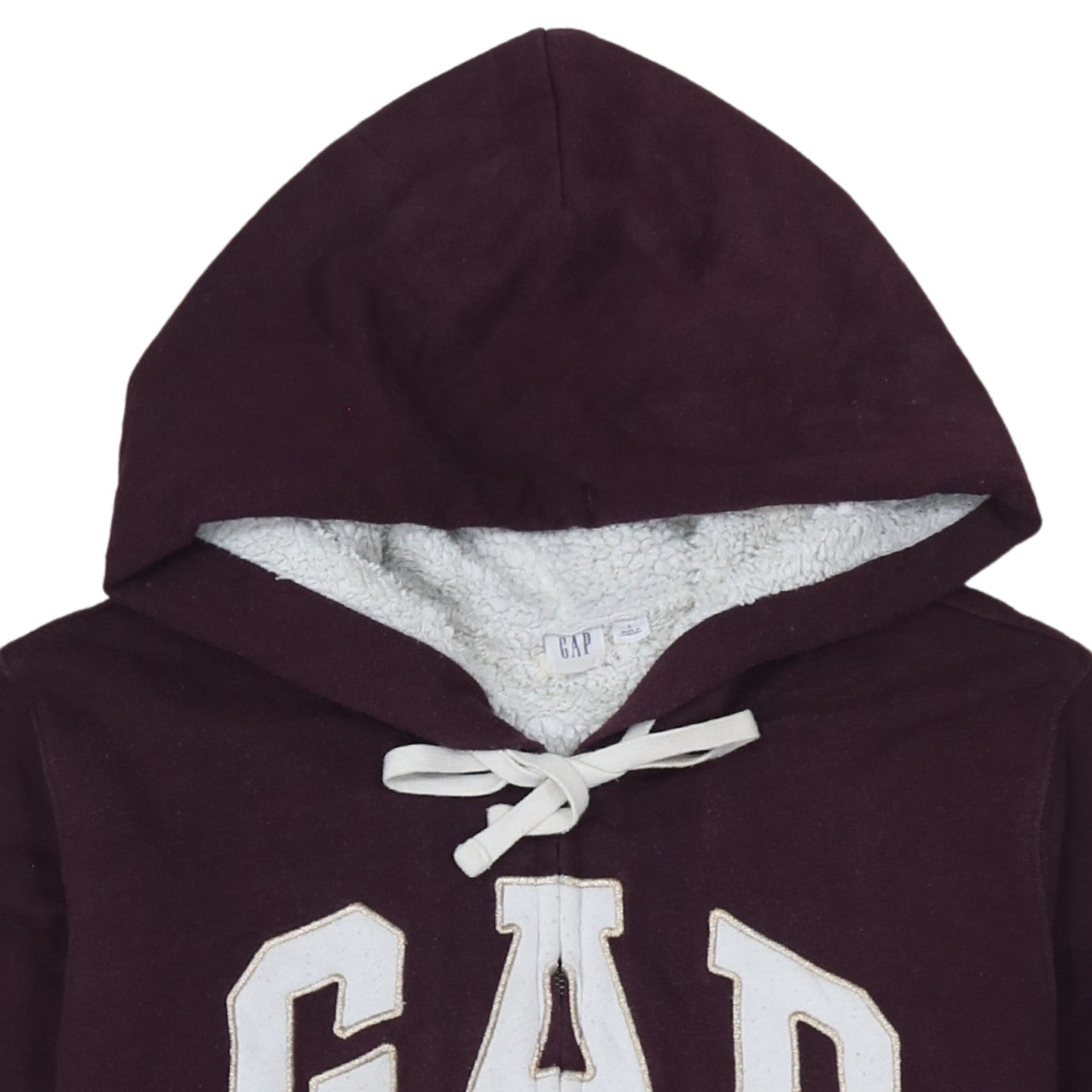 GAP Women Burgundy Full Zip Hoodie Size L Cotton Blend Sherpa Lined