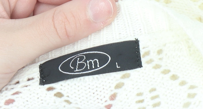 Bm Women Ivory Open-Knit Acrylic Cardigan Size L