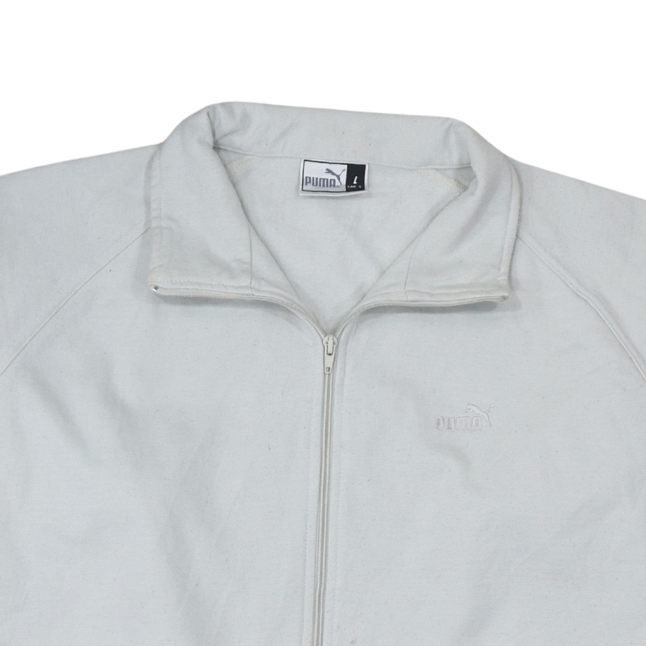 Puma Men's White Full Zip Sweatshirt L High Neck Logo Jacket