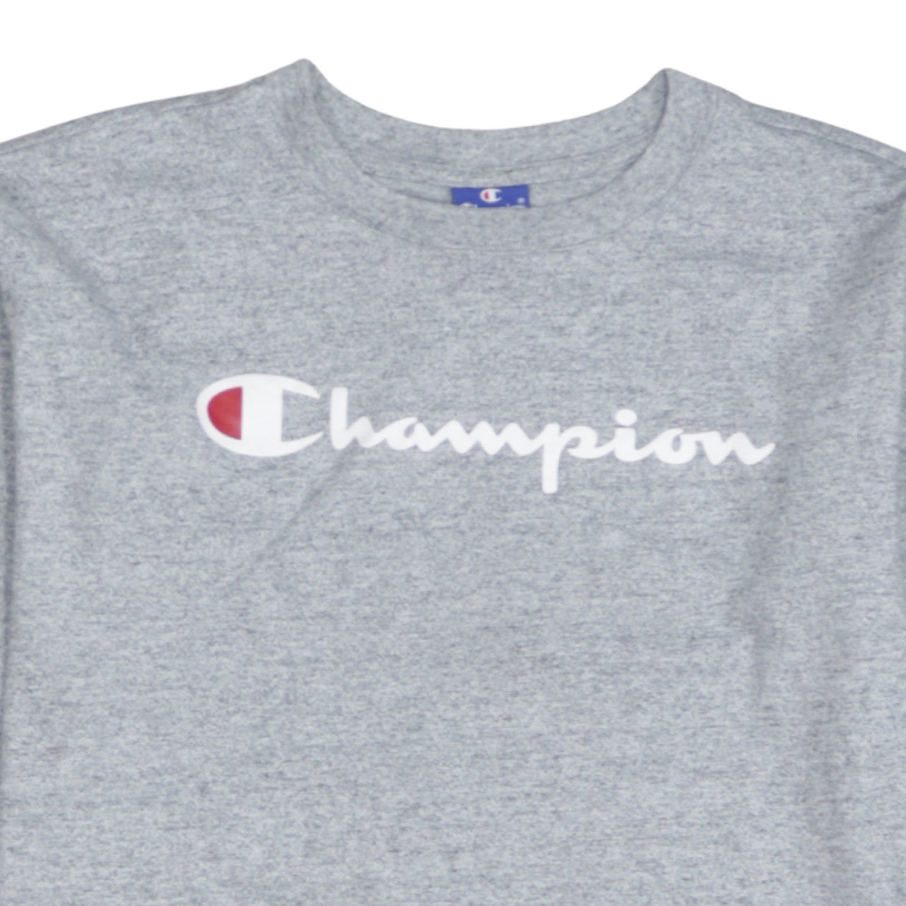 Champion Men's Grey Long Sleeve Crew Neck Logo T-Shirt Size S