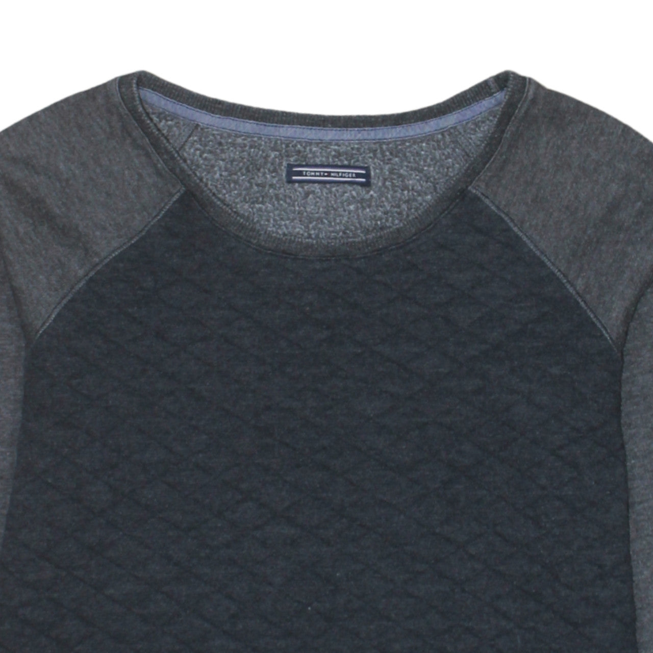 Tommy Hilfiger Men's Grey Quilted Pullover Sweatshirt L Crew Neck Classic