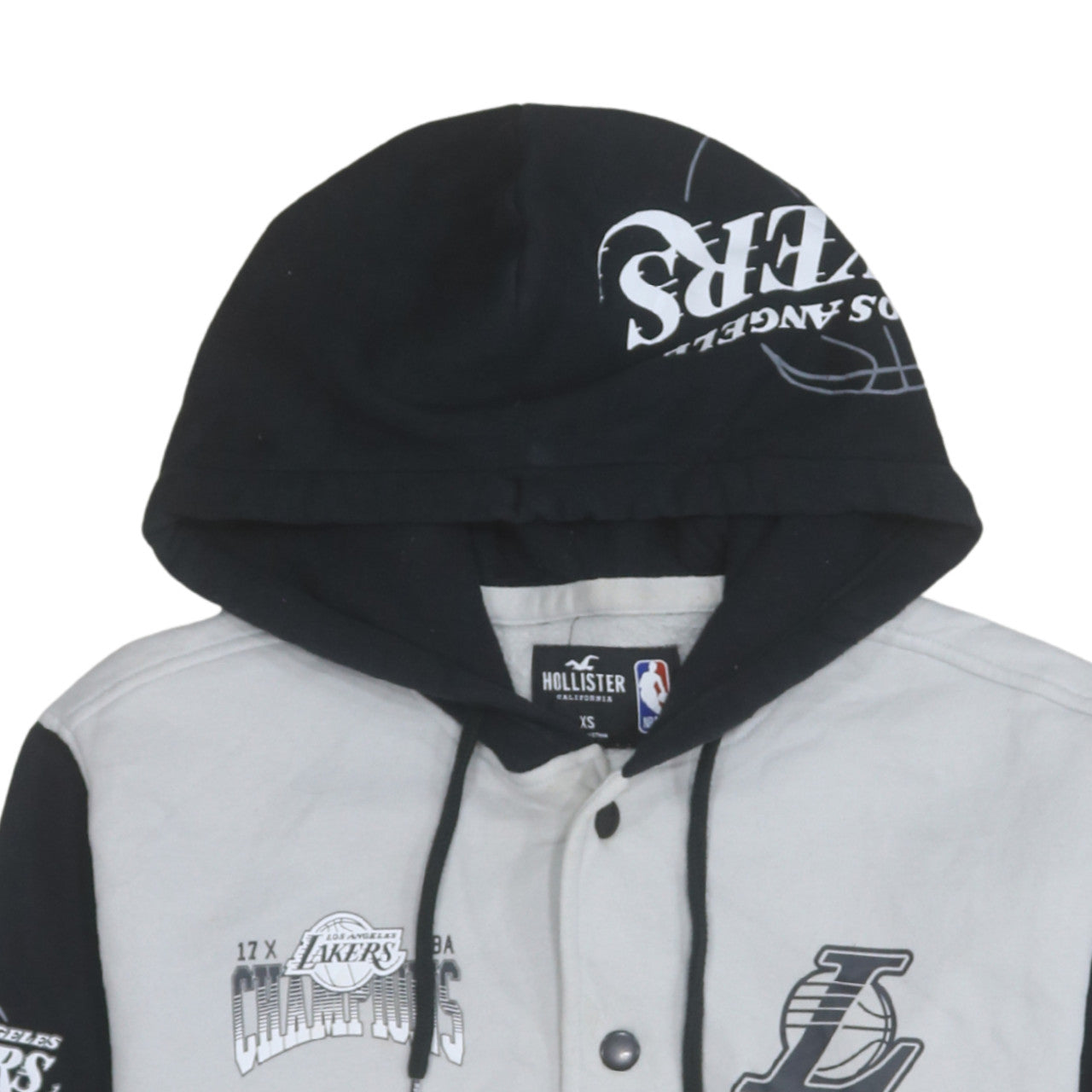 Hollister Men’s Grey Black Lakers Hoodie XS Varsity Button Up