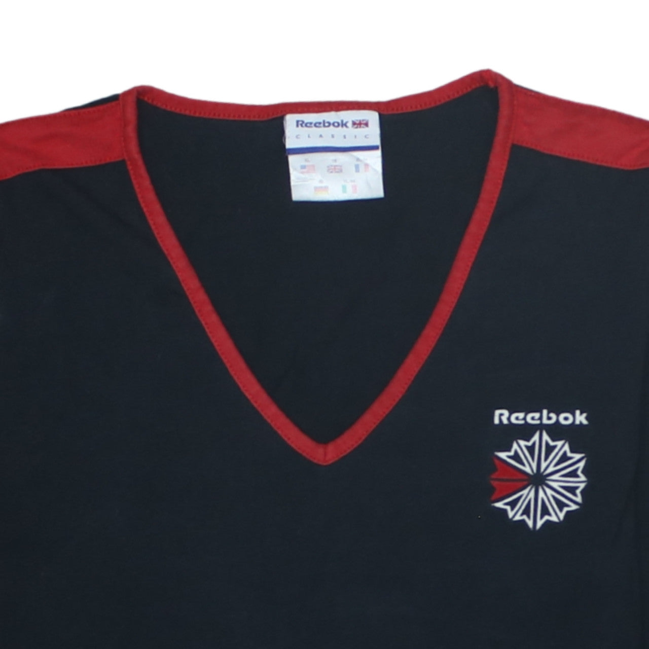 Reebok Womens Black Red V-Neck Long Sleeve Cotton Sports Top Size 18