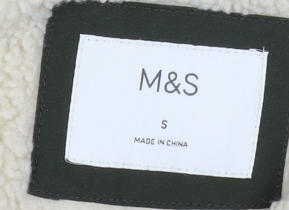 Marks and Spencer Women's Green Hooded Long Parka Coat Size S