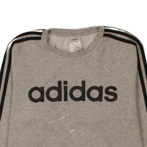 adidas Men’s Grey Pullover Sweatshirt L Logo Crew Neck Fleece