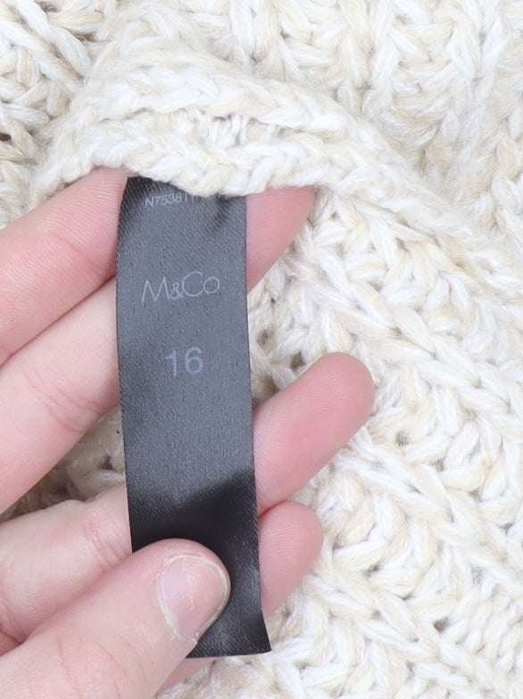 M&Co Women Beige Cable-Knit Long Sleeve Open Cardigan Size 16