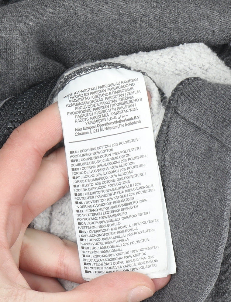 Nike Men's Grey Full Zip Hoodie Medium Regular Fit Cotton Blend