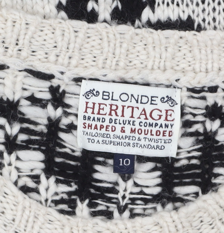 Blonde Heritage Women's Black Fair Isle Wool Blend Jumper Size 10