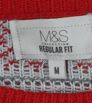 Marks and Spencer Men's Red Fair Isle Reindeer Christmas Jumper M
