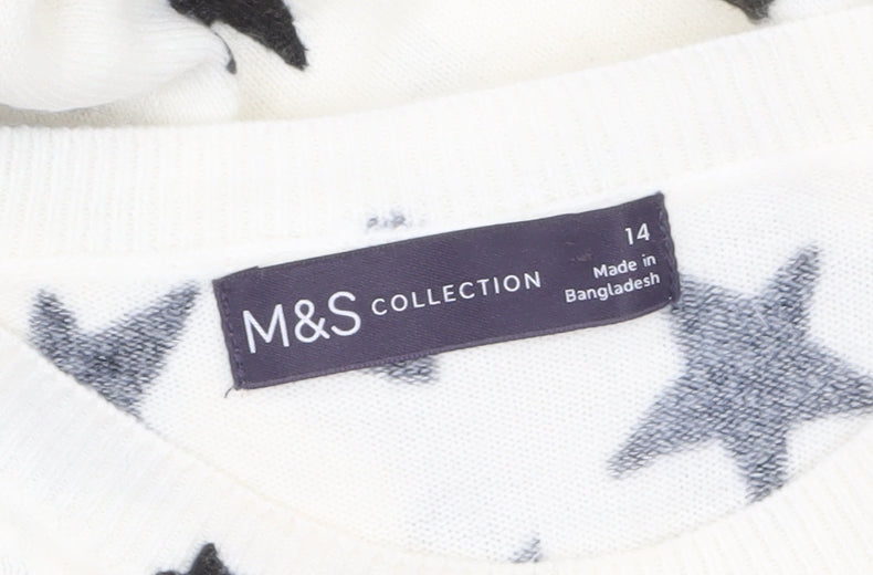 Marks and Spencer Women White Star Heart Knit Jumper Size 14