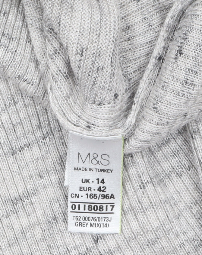 Marks and Spencer Women’s Grey Knit V-Neck Tunic Jumper Size 14