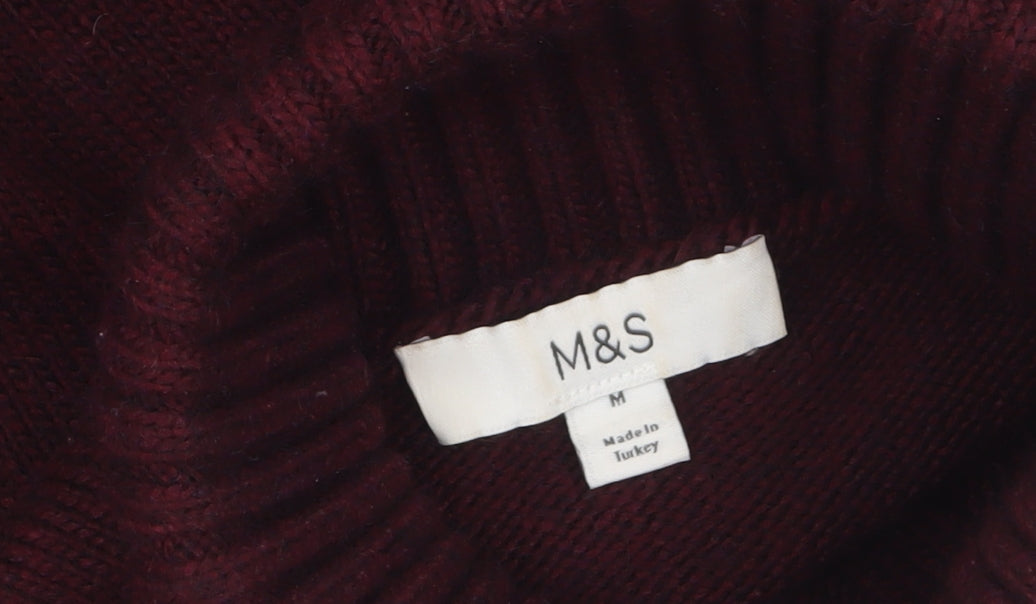 Marks and Spencer Women Red Roll Neck Cable Knit Jumper M