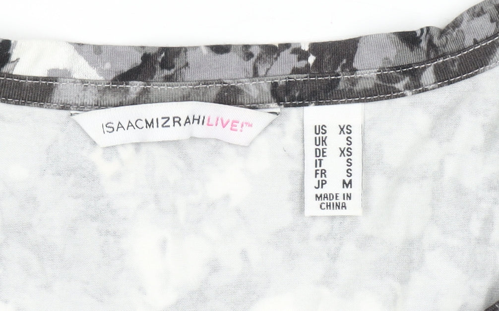 Isaac Mizrahi Live Women’s Grey Floral Long Sleeve V-Neck Top Size S