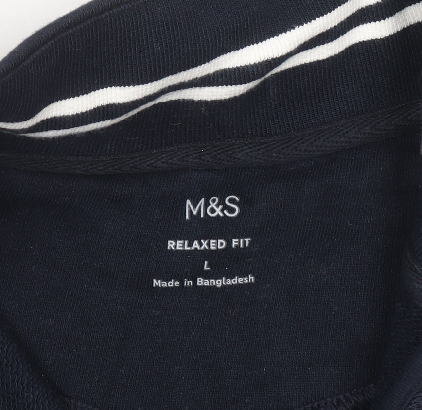 Marks and Spencer Men's Blue Striped Relaxed Fit 1/2 Zip Sweatshirt L