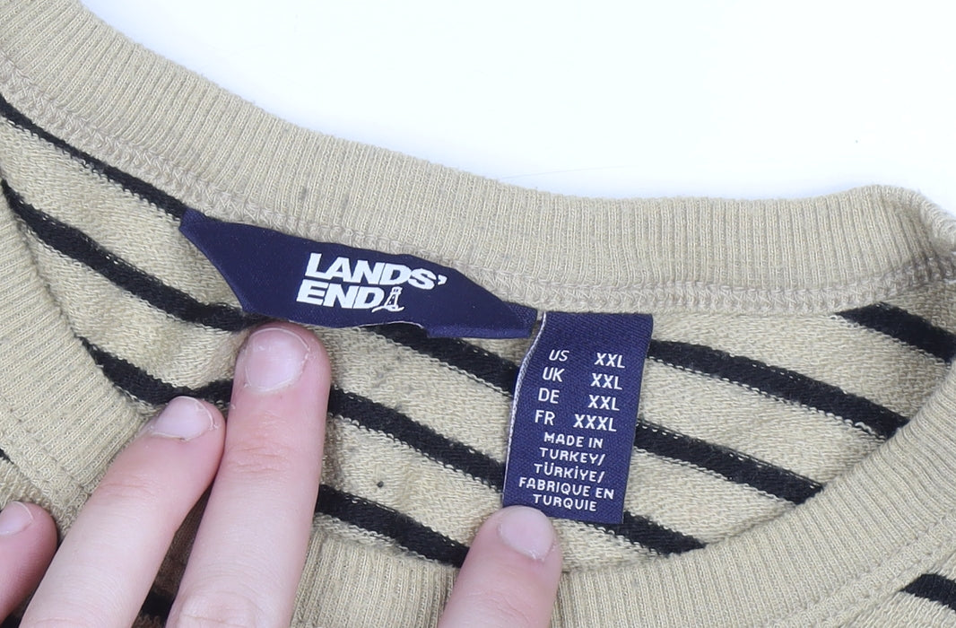 Lands' End Men's Beige Stripe Long Sleeve Casual Top XXL