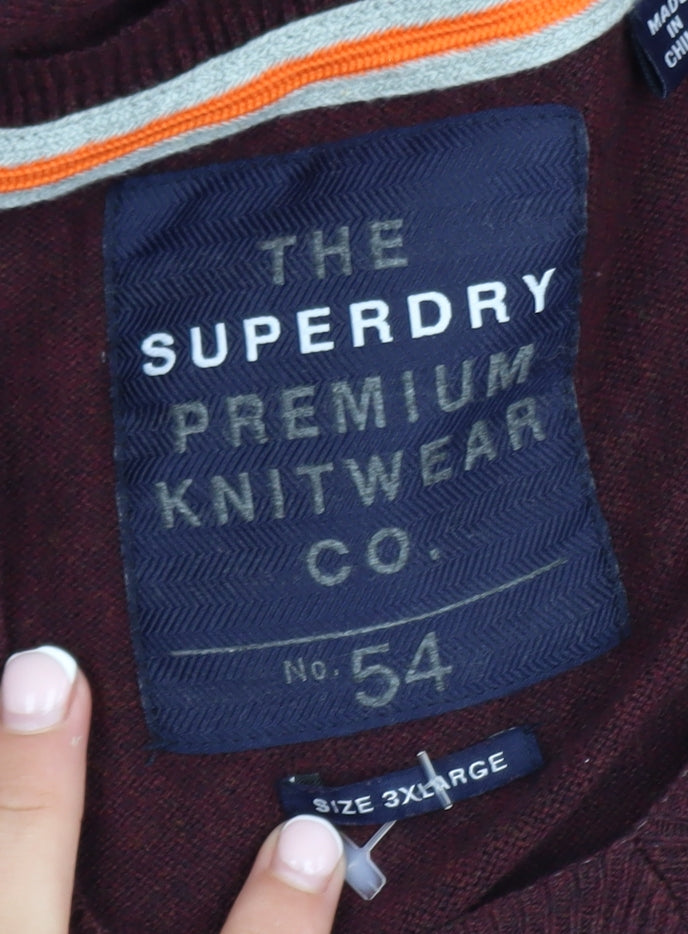Superdry Men's Red 3XL V-Neck Cotton Cashmere Jumper