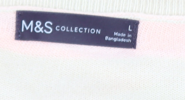 Marks and Spencer Women’s Multicoloured Striped V-Neck Acrylic Jumper Size L