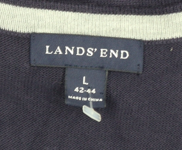 Lands’ End Men’s Blue Green Argyle Cotton Sleeveless Vest Jumper L