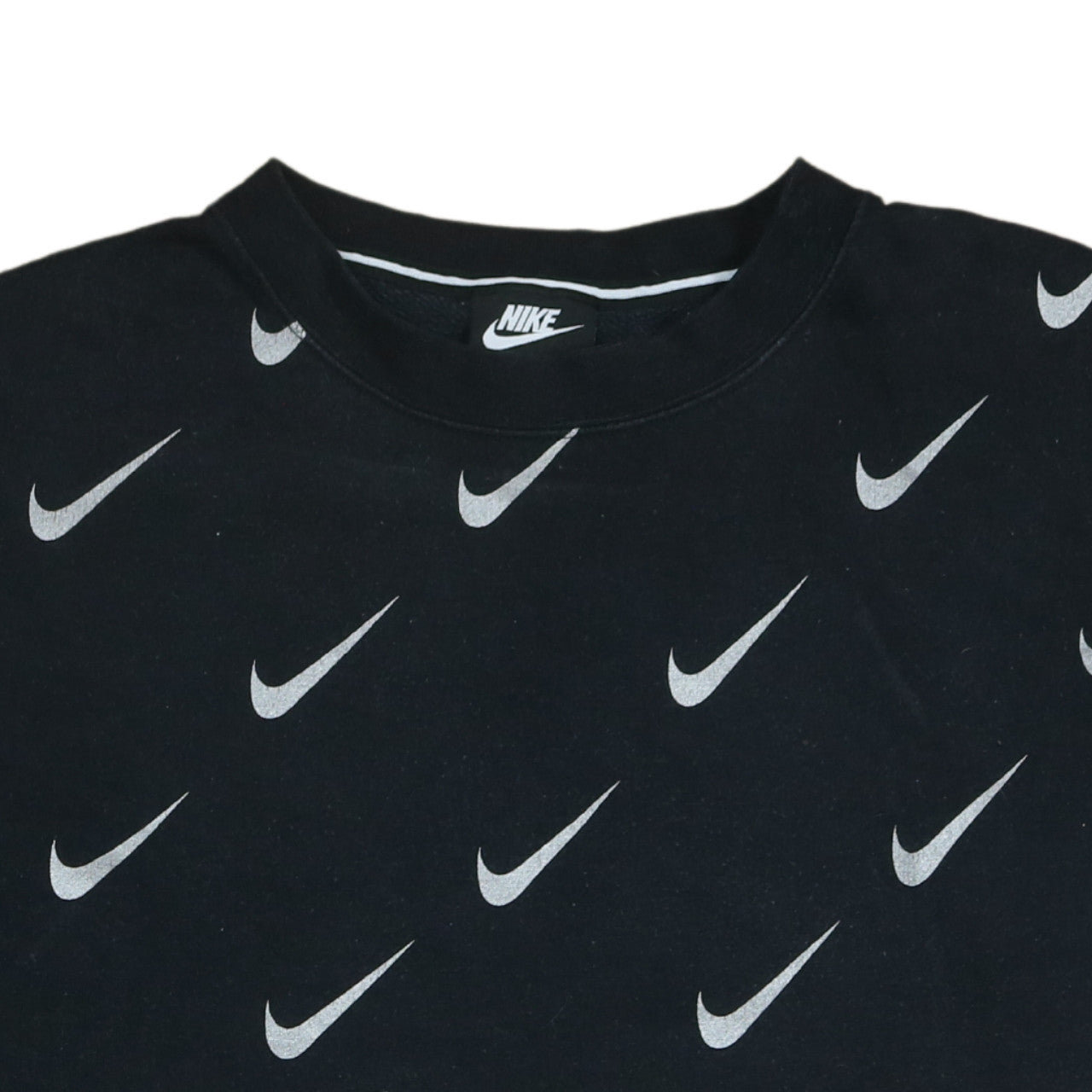 Nike Women’s Black Small Pullover Sweatshirt with All-Over Logo Print