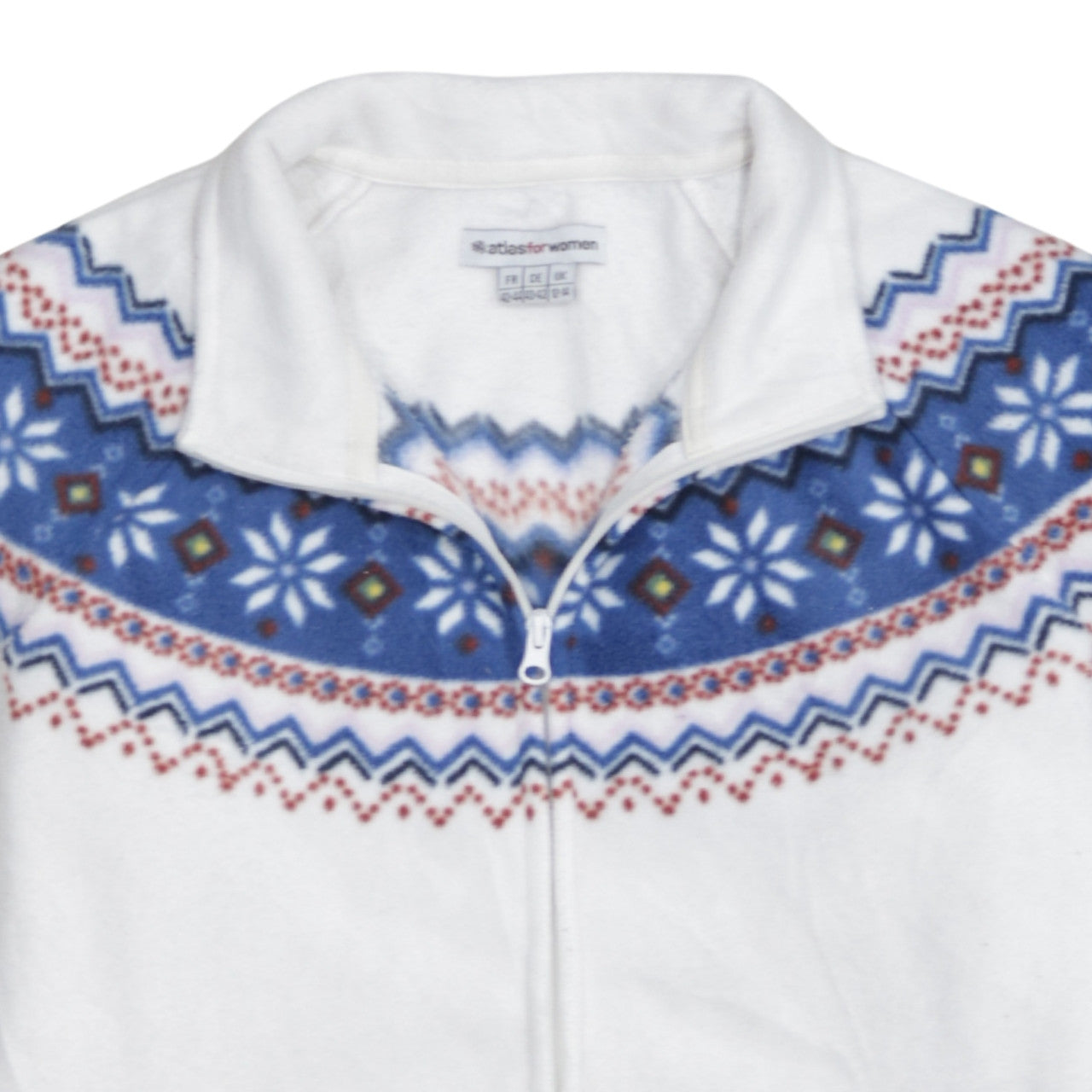 Atlas For Women White Fair Isle Fleece Jacket Size 12-14 Winter Warm Zip Up