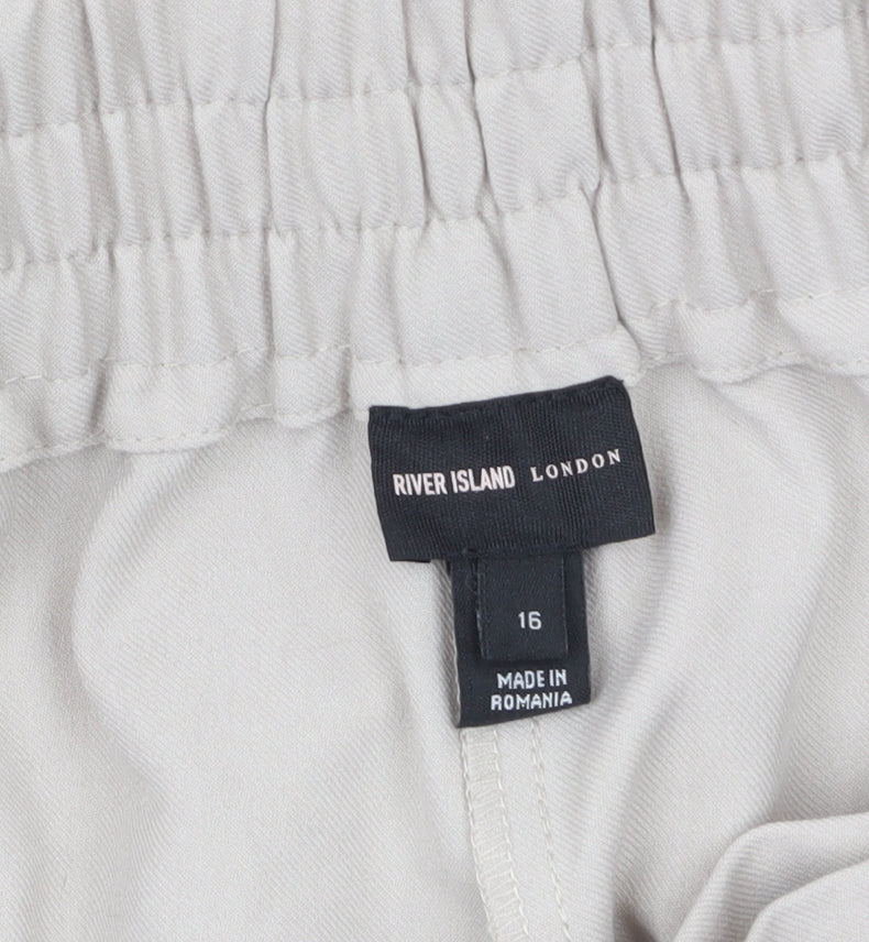 River Island Womens Beige High Rise Wide Leg Pleated Trousers Size 16