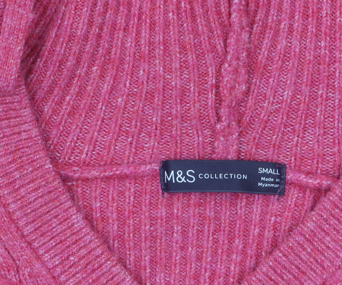 Marks and Spencer Women's Pink Hooded Cable-Knit Pullover Jumper Size S