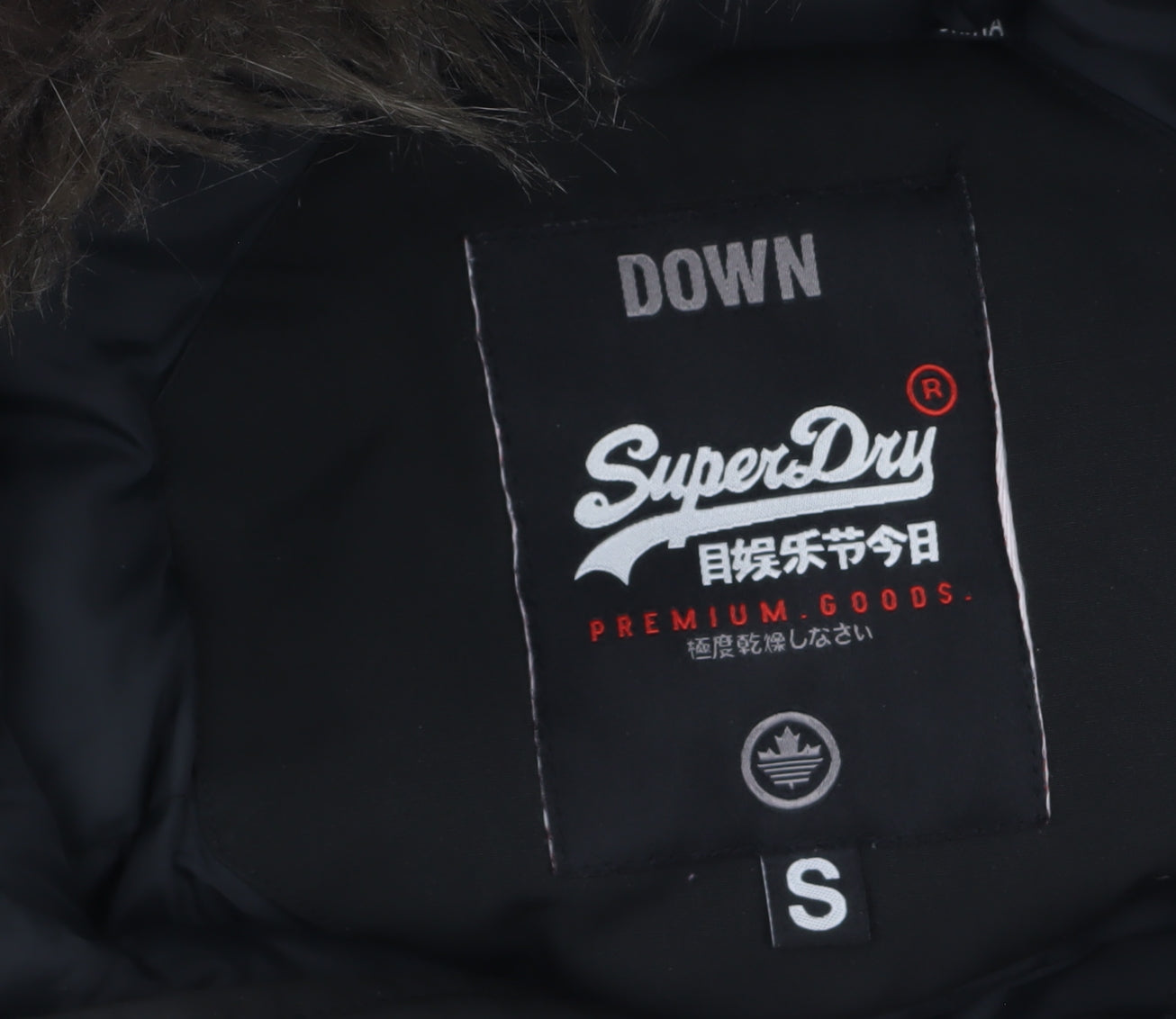 Superdry Women's Black Down Parka Coat S Faux Fur Hood Winter Jacket