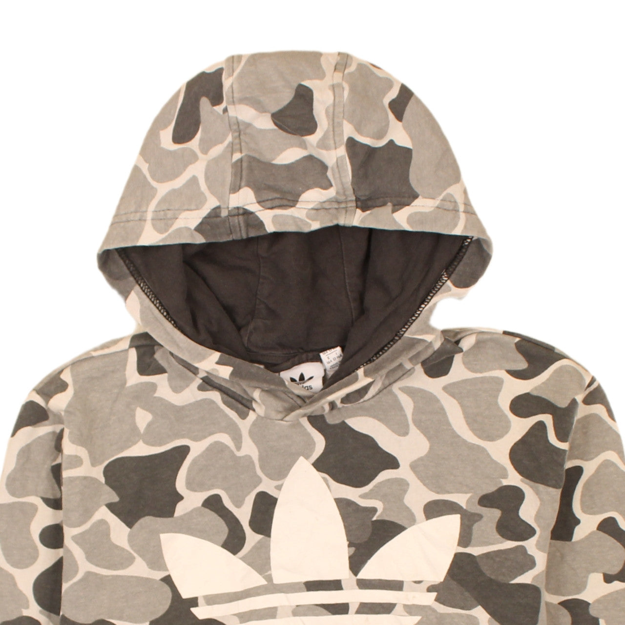 Adidas Teens Grey Camo Pullover Hoodie L 13-14Y Cotton Blend