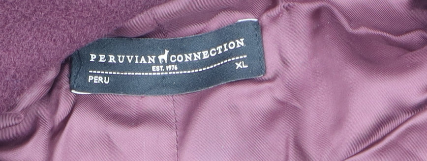 Peruvian Connection Women's Burgundy Wool Long Coat XL Lined Classic Style
