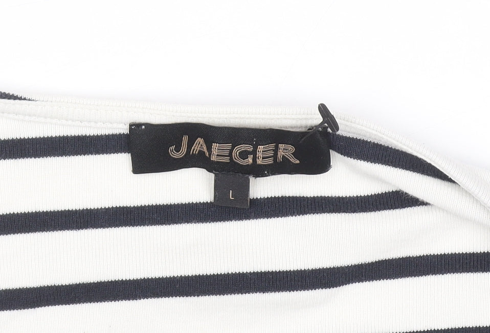Jaeger Women’s White Striped Cotton Cardigan L Long Sleeve