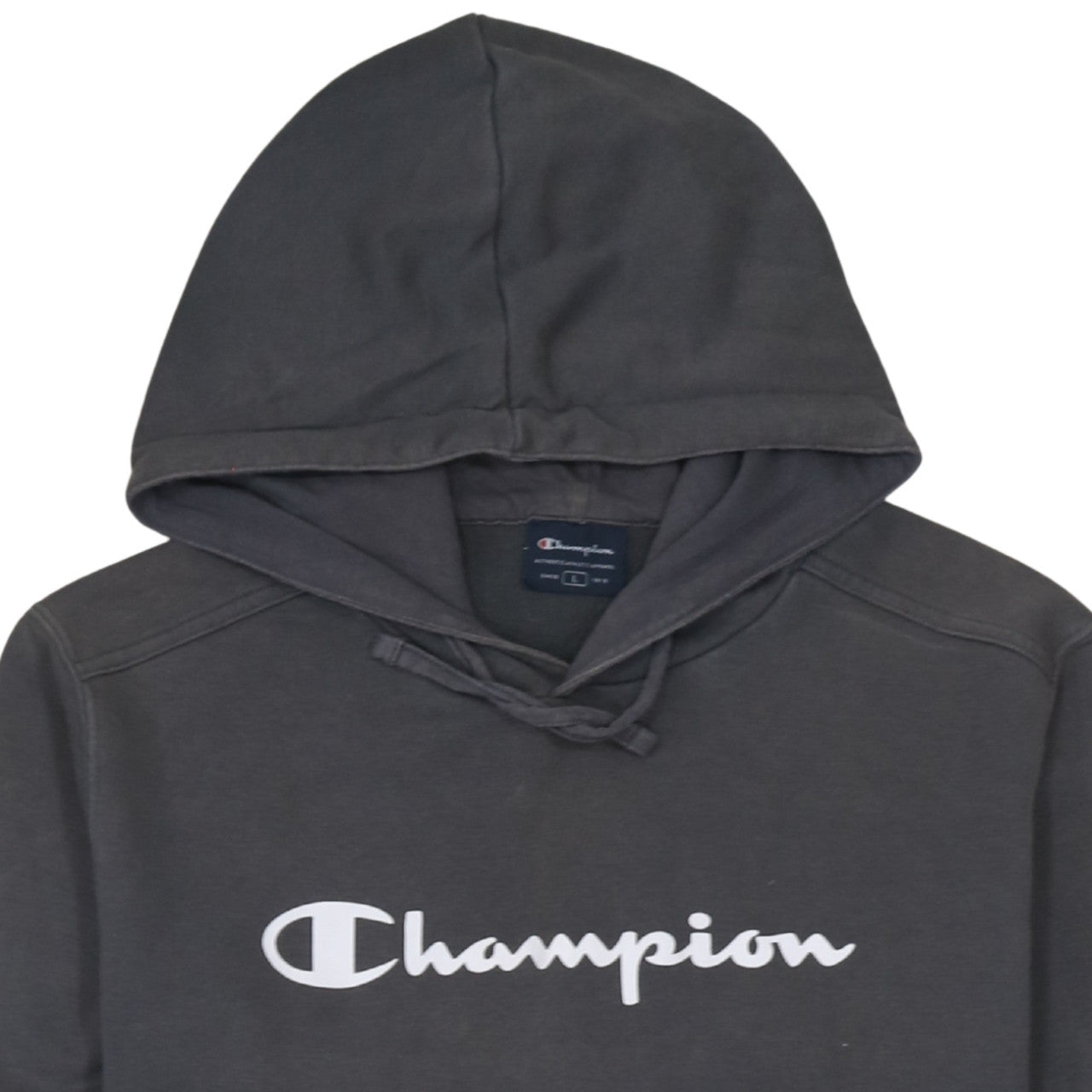 Champion Men's Grey Pullover Hoodie L Logo Sportswear Sweatshirt