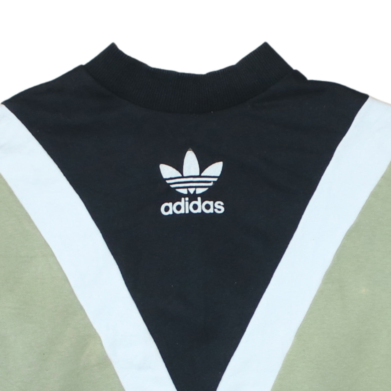 Adidas Women Khaki Colourblock Sweatshirt L Logo Crew Neck Vintage Style