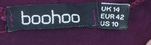 Boohoo Women's Purple Size 14 Fit & Flare High Neck Long Sleeve Dress