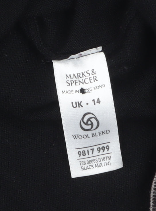 Marks and Spencer Womens Black Wool Blend Floral Beaded Cardigan UK 14