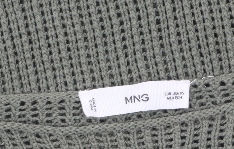 MNG Women's Green Open-Knit Cotton Jumper XS