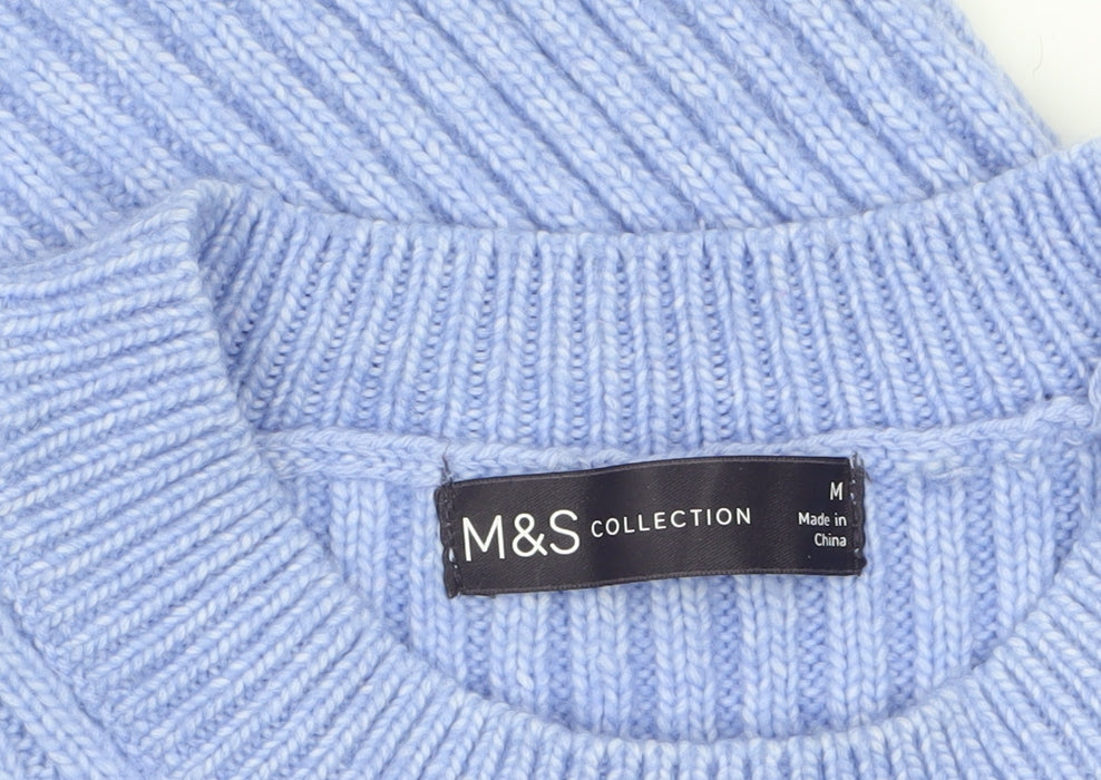 Marks and Spencer Women’s Blue Ribbed Crew Neck Jumper Size M