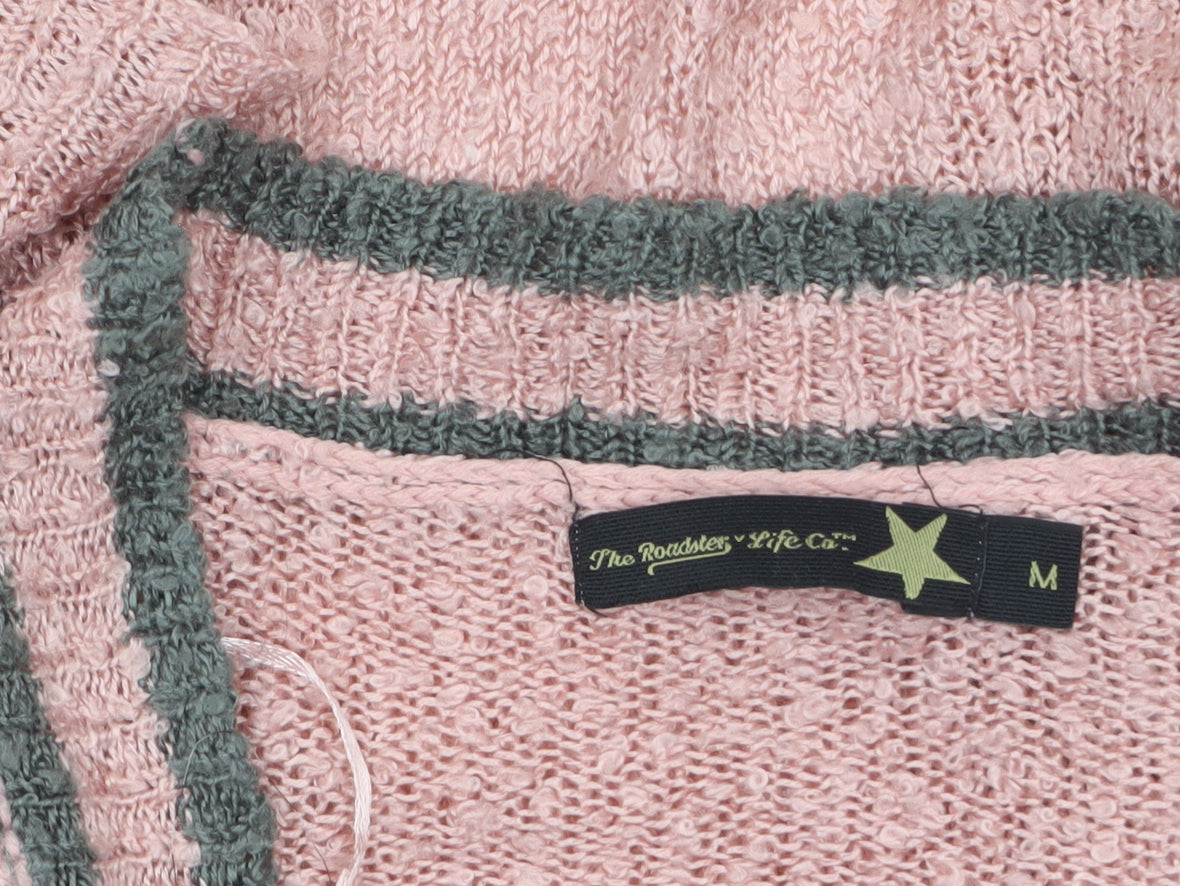 The Roadster Life Co Women Pink Grey Striped Acrylic Cardigan M