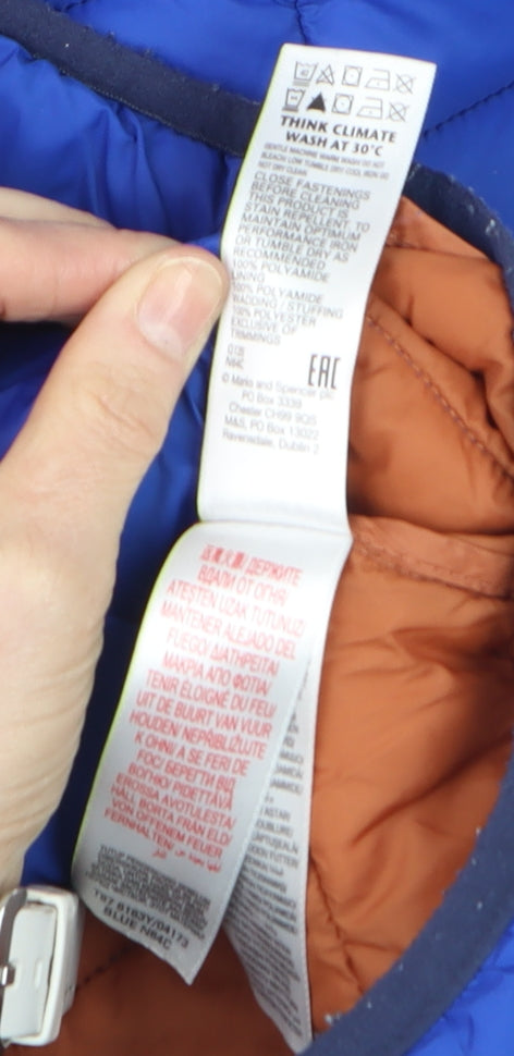 Marks and Spencer Boys Blue Hooded Puffer Jacket 12-13 Years Winter Casual