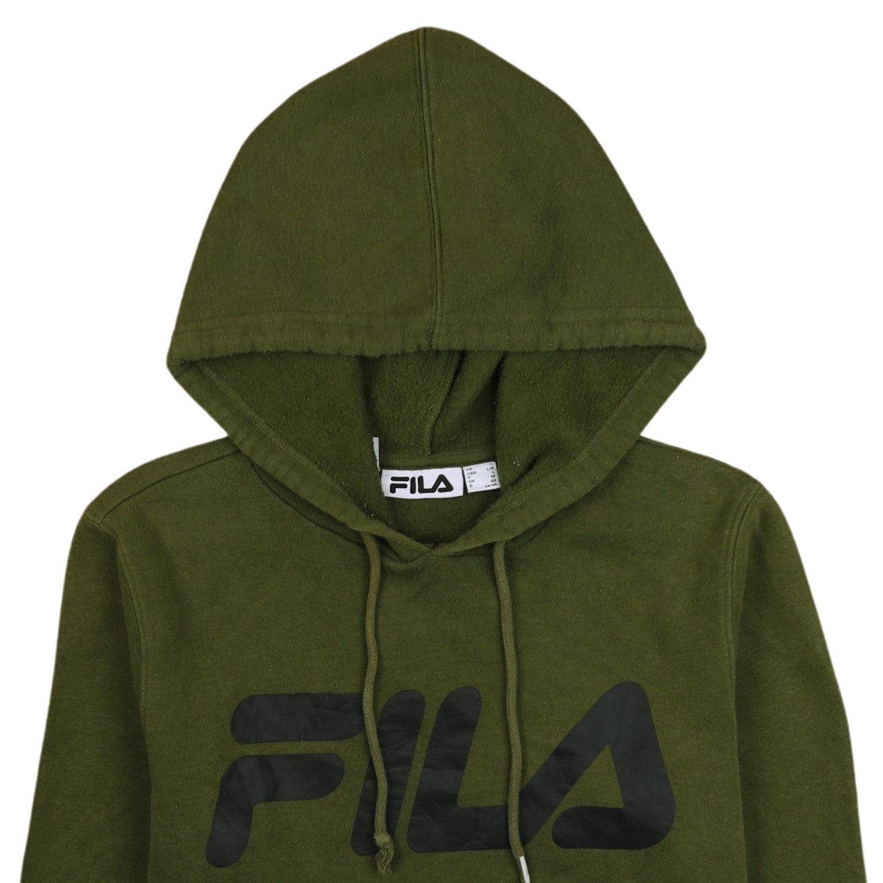 FILA Womens Green Pullover Hoodie Size L Logo Casual Sweatshirt