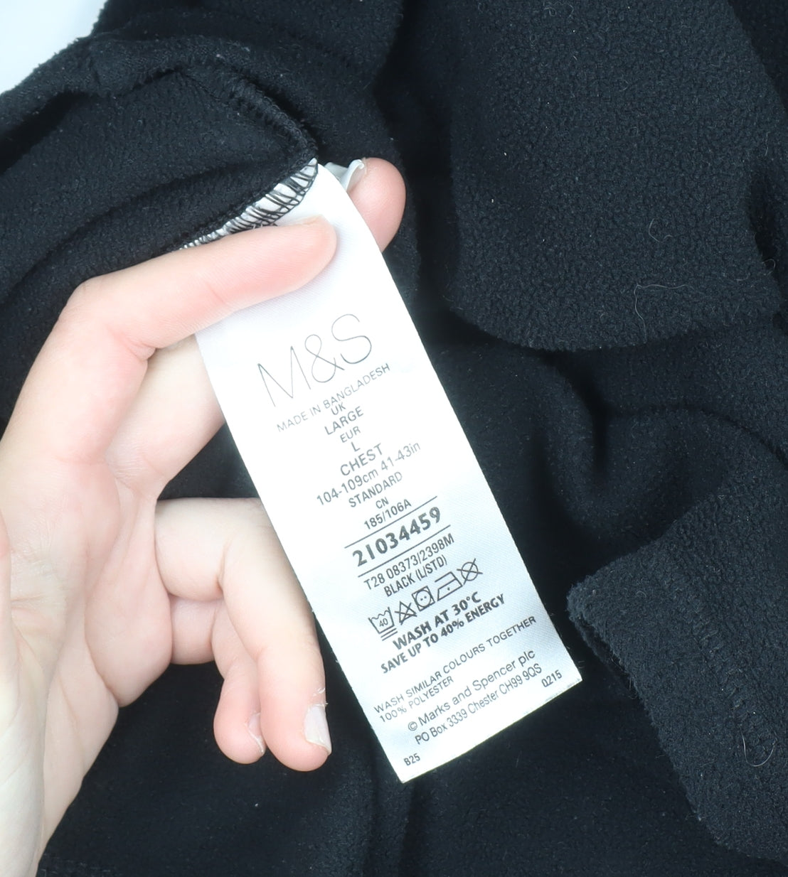 Marks and Spencer Mens Black Fleece Long Sleeve Top L Regular Fit